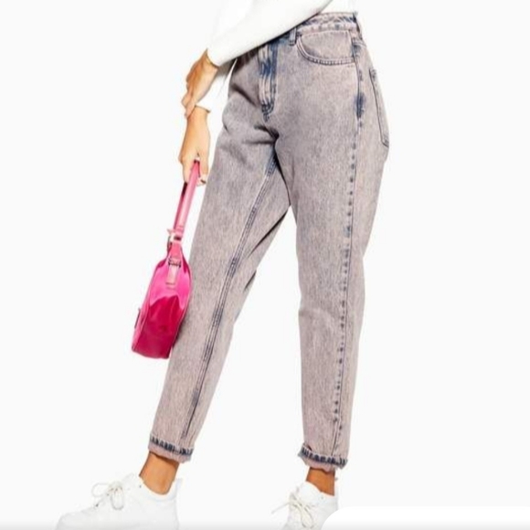 💥 Closet Closing Sale 💥 Topshop Mom Jeans Pink Acid Wash High Rise - Picture 2 of 6